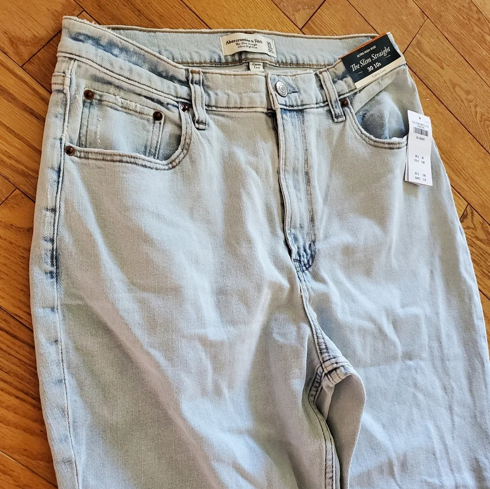 NWT A&F 30 Contemporary Curve Love Ultra High Rise Slim Straight Split Hem Jeans - Picture 7 of 14
